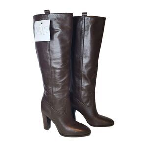 Veronica Beard Vesper tall heel boots Vesper Brown leather  sz 6.5 Wide calf NEW